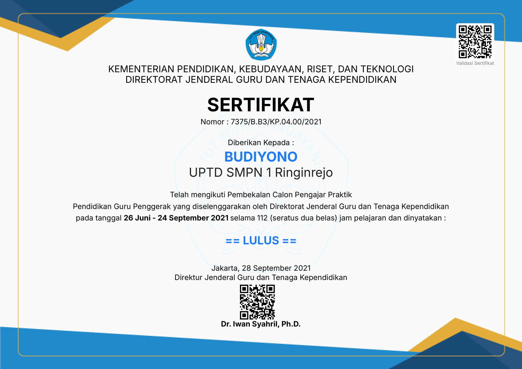 Pembekalan Calon Pengajar Praktik PGP